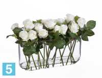 Композиция из искусственных цветов Розы белые в дизайн-стекле с водой TREEZ Collection