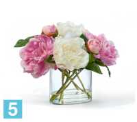 Композиция из искусственных цветов Пионы бело-розовые в овальной вазе с водой TREEZ Collection