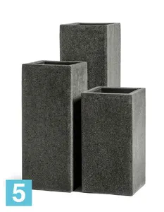 Кашпо TREEZ Effectory Stone Высокий куб, тёмно-серый камень 31-l, 31-w, 60-h