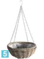 Кашпо подвесное Rattan hanging basket antique, серое d-50 h-23 см