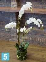 Орхидея фаленопсис белая с землёй и мхом искусственная h-130 см в #REGION_NAME_DECLINE_PP#