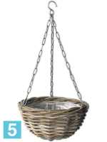 Кашпо подвесное Rattan hanging basket antique, серое d-40 h-17 см
