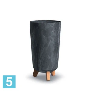 Кашпо Prosperplast GRACIA Tubus Slim Beton Effect, антрацит 19,5-d, 36,5-h