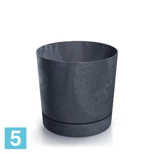 Кашпо Prosperplast TUBO P Beton Effect с поддоном, антрацит 33,8-d, 32,6-h