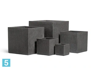Кашпо TREEZ Effectory Stone Куб, тёмно-серый камень 60-l, 60-w, 60-h