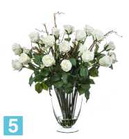 Композиция из искусственных цветов Розы белые в стеклянной вазе с водой 56 см TREEZ Collection