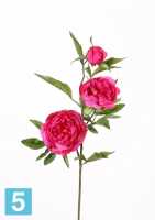 Искусственный цветок для декора Пион "SPRING DREAM" 2 цветка d-10/8 см, 1 бутон d-4 см, 25 листьев, 73h, темно-розовый в Москве
