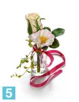 Композиция из искусственных цветов Мини Розы микс с лентой TREEZ Collection