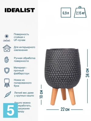 Рипсалис в черном кашпо IDEALIST на ножках, общая высота 40
