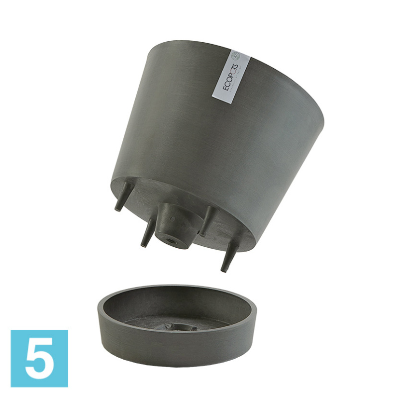 Напольное кашпо Ecopots Venice с поддоном, серое 30-d, 26-h