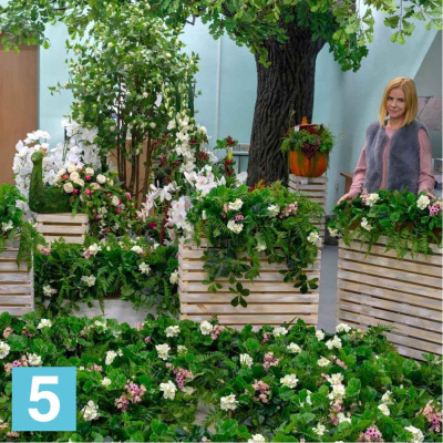 Пеларгония с папоротником в кокос. боксе искусственная Alseed, 60*13*15