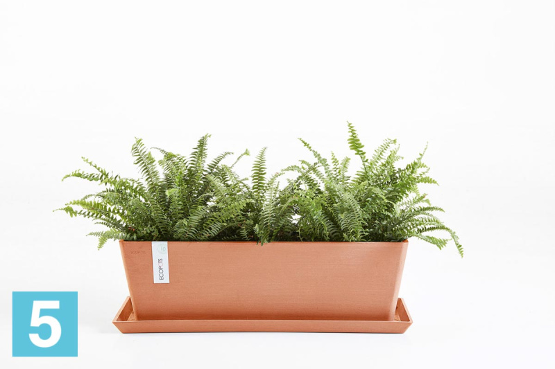 Прямоугольное кашпо Ecopots Bruges, терракотовое 55-l, 17-w, 17-h