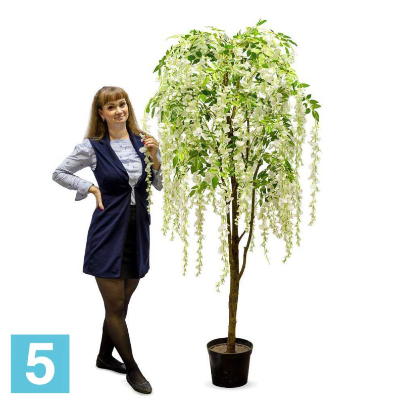 Глициния искусственная Alseed, вистерия, Королевская, белая, h-190 см.