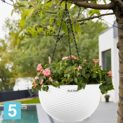 Подвесное кашпо Ola Dom Rattan, белое 34-d, 20,9-h