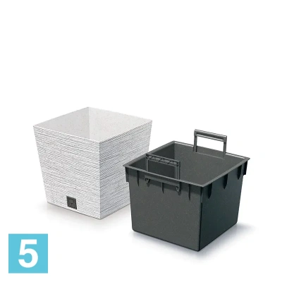 Кашпо Prosperplast FURU Square Low ECO Wood, белое 24-l, 24-w, 23,5-h