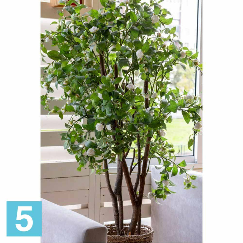 Камелия с бутонами искусственная Alseed, белая, h-140 см.