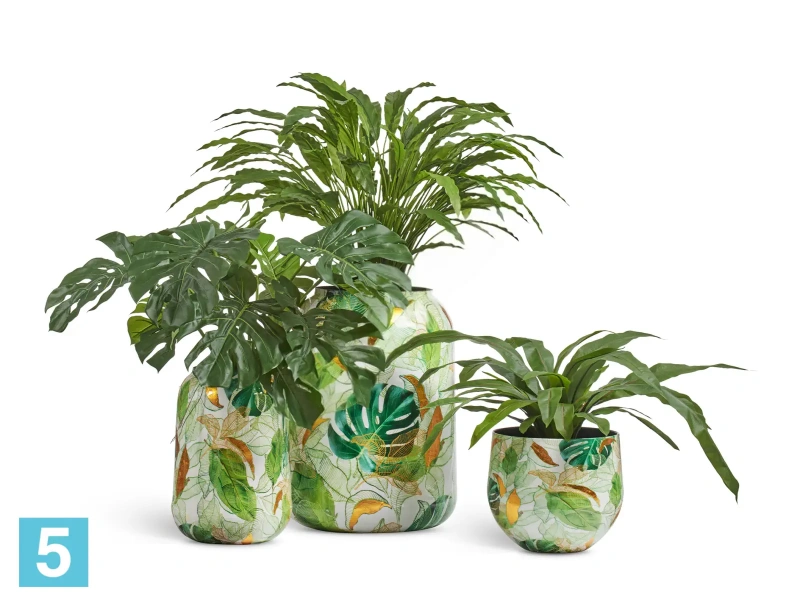 Кашпо TREEZ Effectory Savage Garden Design-ваза Botanical, белое с зеленым 43-d, 62-h