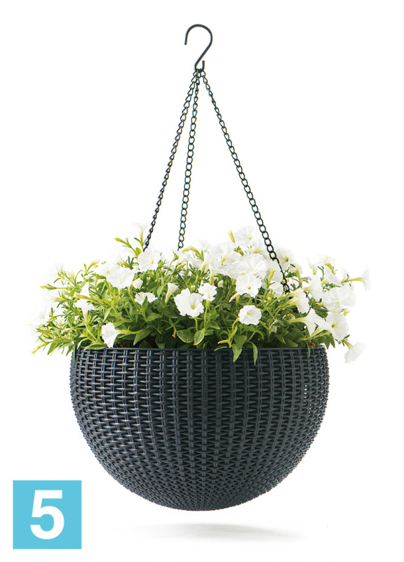 Кашпо Keter Rattan Hanging Sphere подвесное, aнтрацит 35-d, 22-h