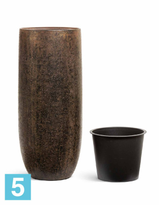 Кашпо с автополивом TREEZ Effectory Metal, Высокий округлый конус, rough с золотой патиной 39-d, 95-h