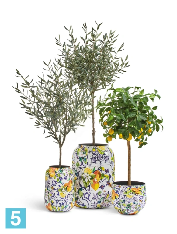 Кашпо TREEZ Effectory Savage Garden Design-ваза Capri, бело-сине-жёлтое 26-d, 43-h