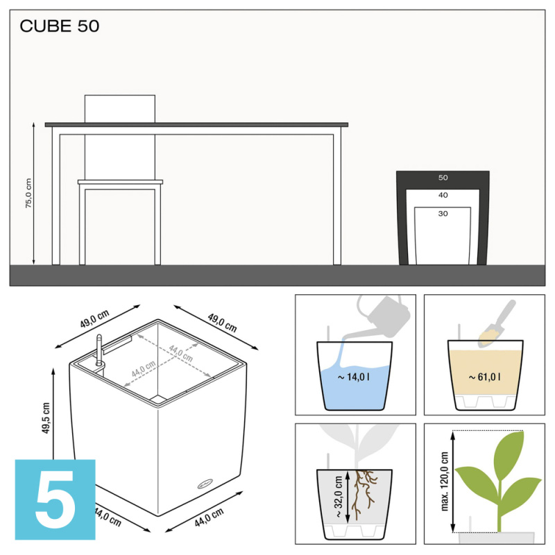 Lechuza Cube кашпо, серебристый металлик 30-l, 30-w, 30-h