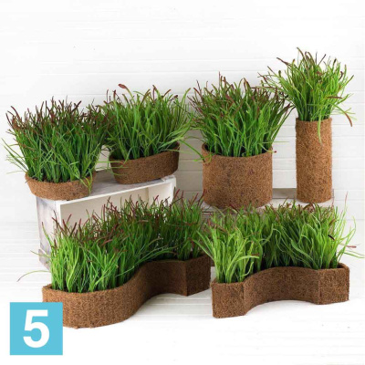 Трава короткая искусственная Alseed, h-15 см., латекс, в кокосовом боксе 25*8*8