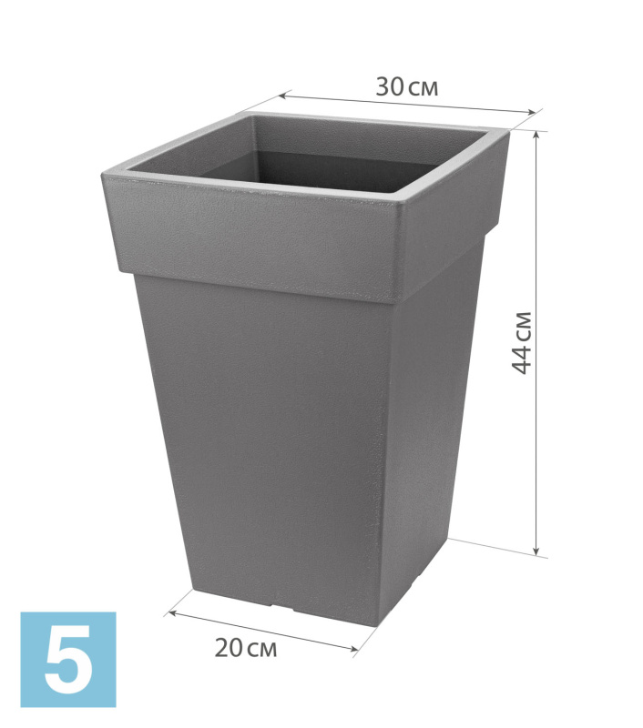 Кашпо IDEA ТУБУС квадратное, графитовое 30-l, 30-w, 44-h