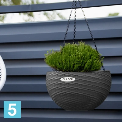 Подвесное кашпо Ola Dom Rattan, антрацит 34-d, 20,9-h