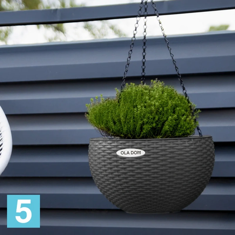 Подвесное кашпо Ola Dom Rattan, антрацит 34-d, 20,9-h