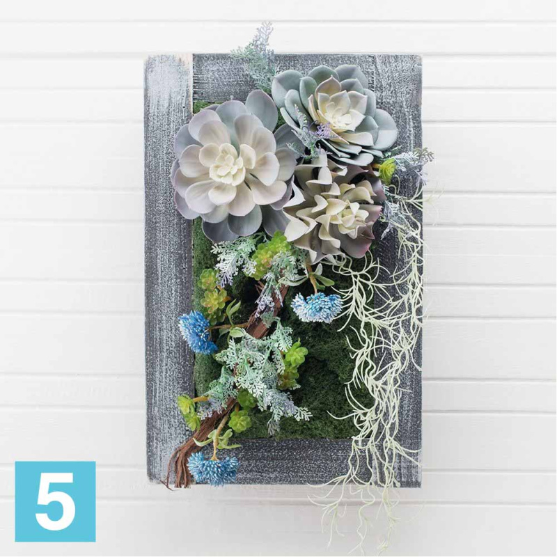 Фитокартина с суккул. в дер.раме искусственная Alseed, гол, 25*39