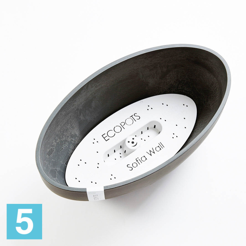 Напольное кашпо Ecopots Sofia Big, антрацит 43-l, 25-w, 17,5-h