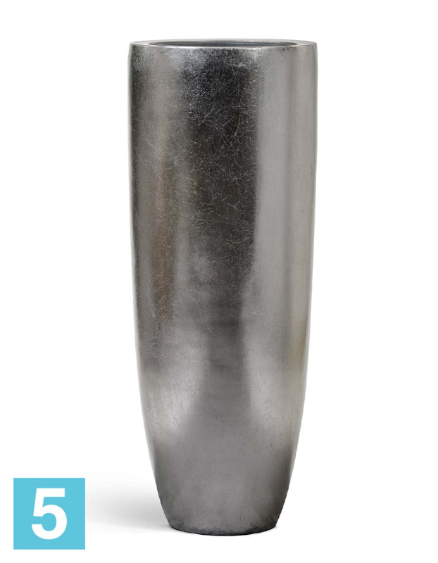 Кашпо с автополивом TREEZ Effectory Metal Высокий конус Giant, стальное серебро 46-d, 120-h