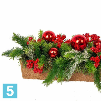 Ель с шарами искусственная Alseed, h-12 см. в кокосовом боксе 95*8*8