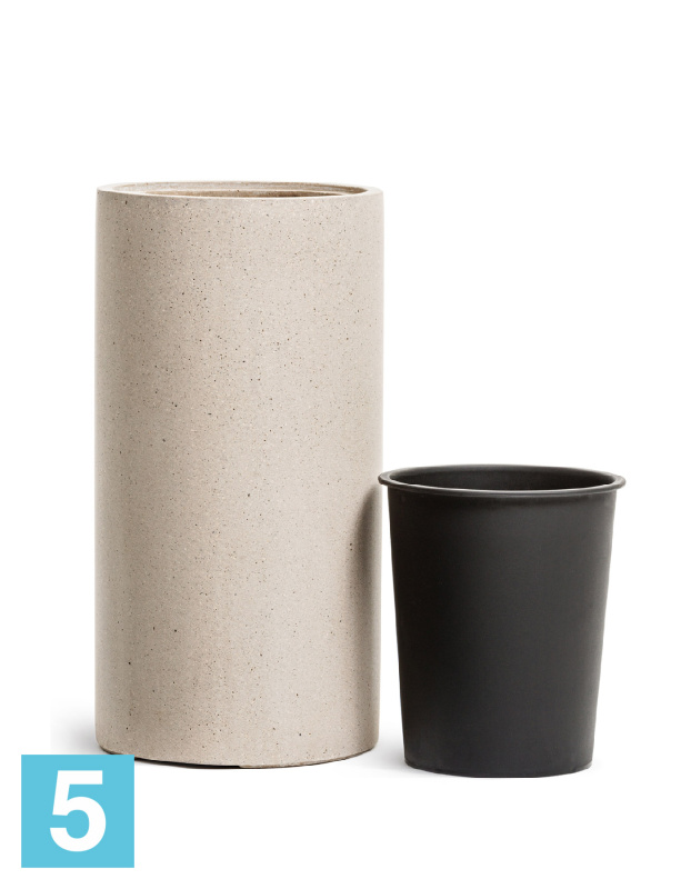 Кашпо с автополивом TREEZ Effectory Beton Высокий цилиндр, белый песок 31-d, 60-h