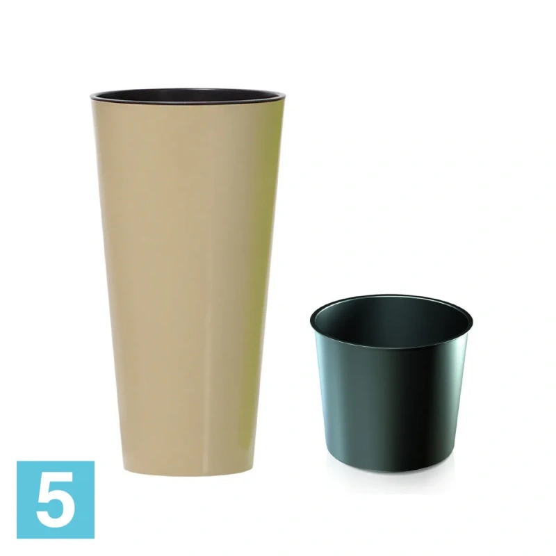 Высокое кашпо Prosperplast TUBUS SLIM SHINE, кофе 40-d, 76-h