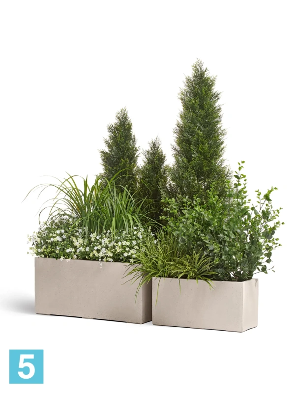 Кашпо TREEZ Effectory Beton Низкий прямоугольник, белый песок 100-l, 44-w, 45-h