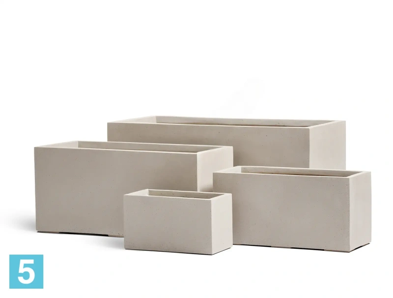 Кашпо TREEZ Effectory Beton Низкий прямоугольник, белый песок 100-l, 44-w, 45-h
