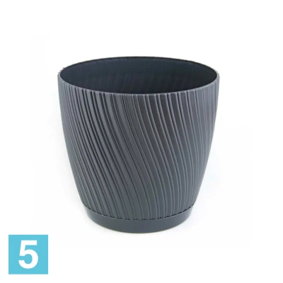 Кашпо FORM-PLASTIC Mika Eco круглое с поддоном, антрацит 22,5-d, 21-h