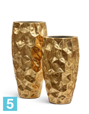 Кашпо TREEZ Effectory Metal Высокий округлый конус Design Сrumple, сусальное золото 42-d, 75-h