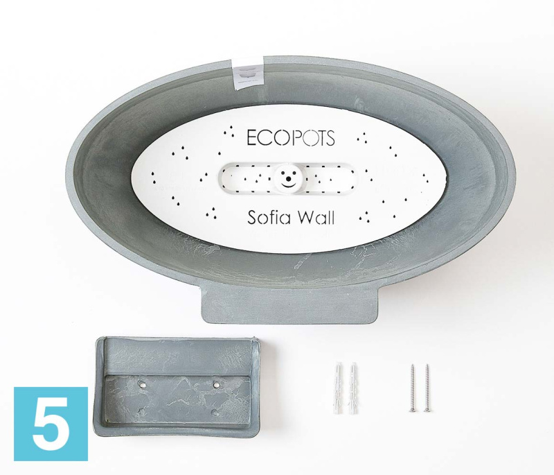 Подвесное кашпо Ecopots Sofia, серо-голубое 43-l, 25-w, 18-h