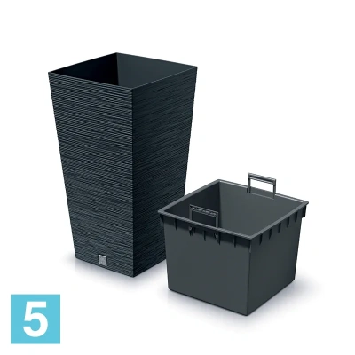 Кашпо Prosperplast FURU Square, антрацит 34,5-l, 34,5-w, 66-h
