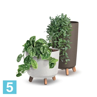 Кашпо Prosperplast GRACIA Tubus Slim ECO Wood, коричневое 19,5-d, 36,5-h