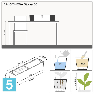 Кашпо с автополивом Lechuza Balconera Stone, светло-бежевое 50-l, 19-w, 19-h