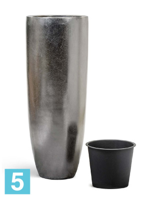 Кашпо с автополивом TREEZ Effectory Metal Высокий конус Giant, стальное серебро 46-d, 120-h