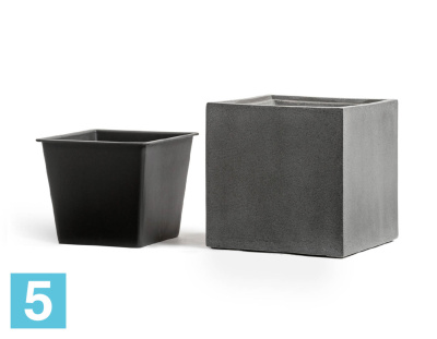 Кашпо TREEZ Effectory Beton Куб, тёмно-серый бетон 60-l, 60-w, 60-h