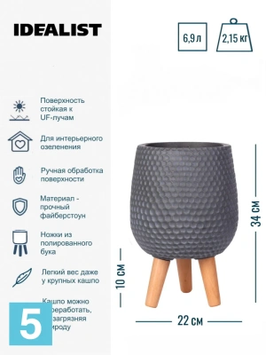 Хамедорея в дымчато-сером кашпо IDEALIST на ножках, общая высота 60