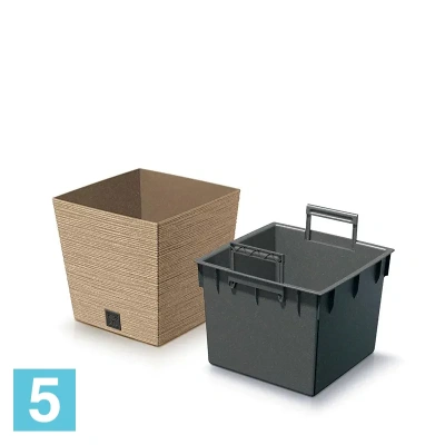 Кашпо Prosperplast FURU Square Low ECO Wood, коричневое 24-l, 24-w, 23,5-h