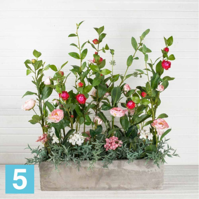 Композиция из роз с камелией искусственная Alseed, h-65 см. в бетон.
