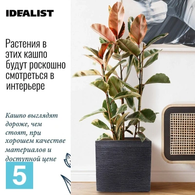 Кашпо IDEALIST Флоранжери квадратное, черное 30-l, 30-w, 27,5-h