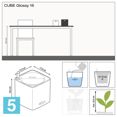 Lechuza Cubе Glossy кашпо, белое 14-l, 13,5-w, 13,5-h